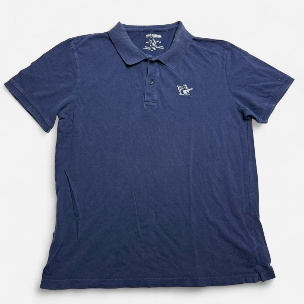 True Religion Navy Polo Shirt Big Buddha Logo Men’s 2XL